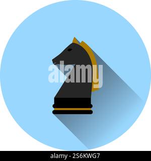 Chess Horse Icon. Flat Circle Stencil Design With Long Shadow. Vector Illustration. Stock Vector