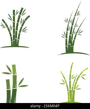 Bamboo with green leaf logo ilustration vector template Stock Vector