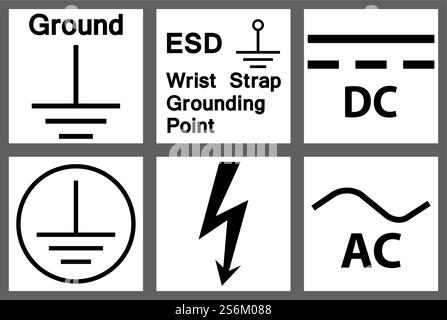 Protective Earth Ground,DC,AC circuit power Symbol Sign Stock Vector