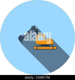 Icon Of Construction Excavator. Flat Circle Stencil Design With Long Shadow. Vector Illustration. Stock Vector