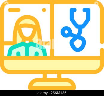 video conference with doctor color icon vector. video conference with doctor sign. isolated symbol illustration. video conference with doctor color icon vector illustration Stock Vector