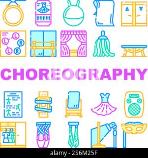 Dancing color line icons set. Pictograms for web page, mobile app ...