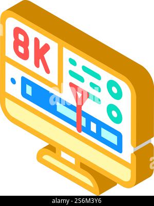 processing video quality isometric icon vector. processing video quality sign. isolated symbol illustration. processing video quality isometric icon vector illustration Stock Vector