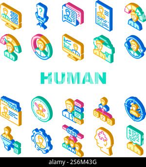 Human Resources Hr Department Icons Set Vector. Candidate Skills And Salary Money Talking, Cv Researching And Interview, Employee Search Headhunting Human Resources Isometric Sign Color Illustrations. Human Resources Hr Department Icons Set Vector Stock Vector