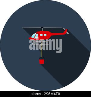 Fire Service Helicopter Icon. Flat Circle Stencil Design With Long Shadow. Vector Illustration. Stock Vector