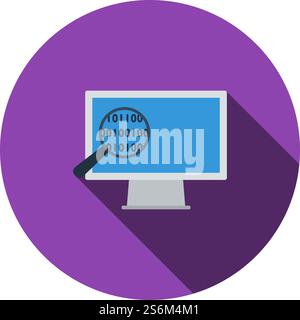 Data Analysing Icon. Flat Circle Stencil Design With Long Shadow. Vector Illustration. Stock Vector