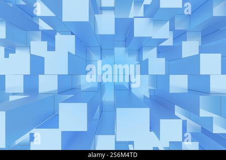 Abstract 3d background with blue geometric blocks in perspective Stock Photo