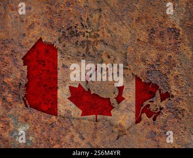 Map and flag of Canada on rusty metal Stock Photo