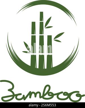 Bamboo with green leaf logo ilustration vector template Stock Vector