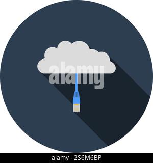 Network Cloud Icon. Flat Circle Stencil Design With Long Shadow. Vector Illustration. Stock Vector