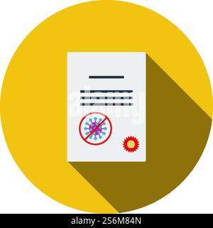No Coronavirus Certificate Icon. Flat Circle Stencil Design With Long Shadow. Vector Illustration. Stock Vector