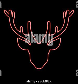 Neon head deer red color vector illustration flat style light image. Neon head deer red color vector illustration flat style image Stock Vector
