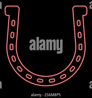 Neon horseshoe red color vector illustration flat style light image. Neon horseshoe red color vector illustration flat style image Stock Vector