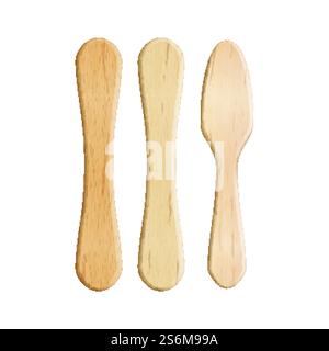 Lollipop Wooden Stick In Different Form Set Vector. Delicious Candy Stick Shapes, Handle For Holding And Eat Tasty Dessert. Caramel Confectionery Food Accessories Template Realistic 3d Illustrations. Lollipop Wooden Stick In Different Form Set Vector Stock Vector