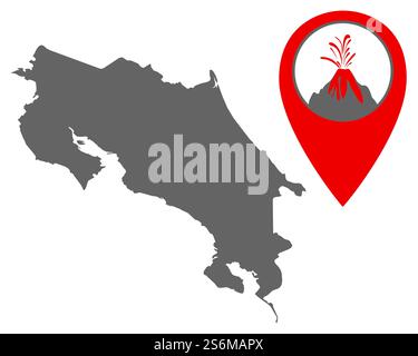 Isolated Volcano Map of Costa Rica Rica with indicator for volcano - map of Costa Rica ...