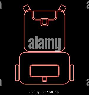 Neon backpack red color vector illustration flat style light image. Neon backpack red color vector illustration flat style image Stock Vector