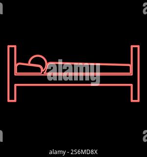 Neon man sleeping red color vector illustration flat style light image. Neon man sleeping red color vector illustration flat style image Stock Vector