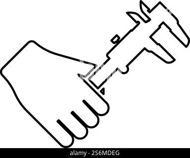Calliper in hand Caliper in arm Measuring device measure use contour outline icon black color vector illustration flat style simple image. Calliper in hand Caliper in arm Measuring device measure use contour outline icon black color vector illustration flat style image Stock Vector
