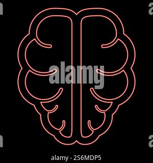Neon brain red color vector illustration flat style light image. Neon brain red color vector illustration flat style image Stock Vector