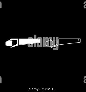 Wood saw in hand tool in use Arm for cutting Timber symbol Sawmill concept icon white color vector illustration flat style simple image set. Wood saw in hand tool in use Arm for cutting Timber symbol Sawmill concept icon white color vector illustration flat style image set Stock Vector