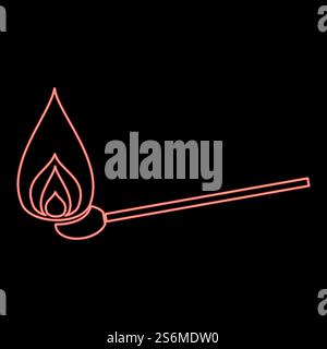Neon burning match red color vector illustration flat style light image. Neon burning match red color vector illustration flat style image Stock Vector