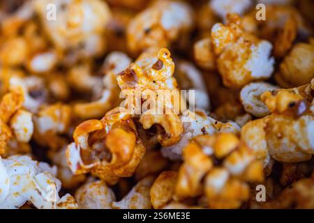 Sweet caramel popcorn in the bowl ready for movie watching Stock Photo