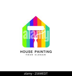 Home painting decoration and repair service of multi color icons. vector logo  label emblem design.concept for home decoration building house construction and coloring Stock Vector