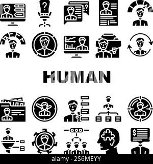 Human Resources Hr Department Icons Set Vector. Candidate Skills And Salary Money Talking, Cv Researching And Interview, Employee Search And Human Resources Glyph Pictograms Black Illustrations. Human Resources Hr Department Icons Set Vector Stock Vector