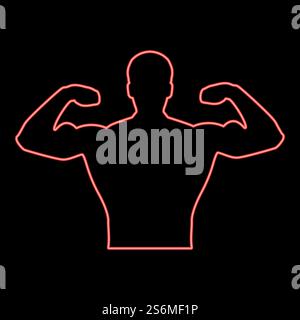 Neon bodyblder it is the red color vector illustration flat style light image. Neon bodyblder it is red color vector illustration flat style image Stock Vector
