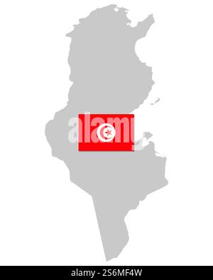 Flag and map of Tunisia Stock Photo