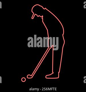 Neon golfer red color vector illustration flat style light image. Neon golfer red color vector illustration flat style image Stock Vector