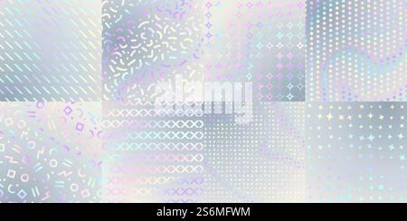 Hologram texture patterns, rainbow foil with gradient glitter, vector ...