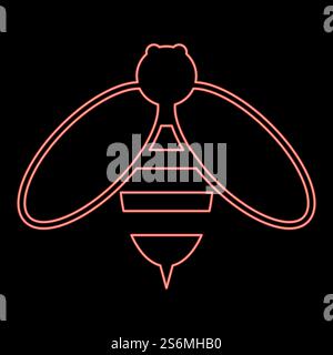 Neon bee red color vector illustration flat style light image. Neon bee red color vector illustration flat style image Stock Vector
