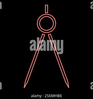 Neon pair of compasses red color vector illustration flat style light image. Neon pair of compasses red color vector illustration flat style image Stock Vector