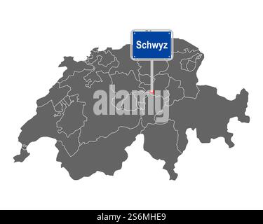 Map of Switzerland with Schwyz town sign Stock Photo