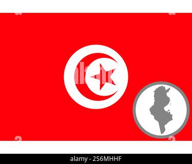 Flag and map of Tunisia Stock Photo