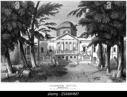 An engraving of Chiswick House, Middlesex The Seat of His Grace the Duke of Devonshire scanned at high resolution from a book published around 1815. Stock Photo