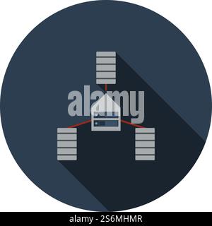 Datacenter Icon. Flat Circle Stencil Design With Long Shadow. Vector Illustration. Stock Vector