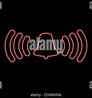 Neon ringing bell red color vector illustration flat style light image. Neon ringing bell red color vector illustration flat style image Stock Vector