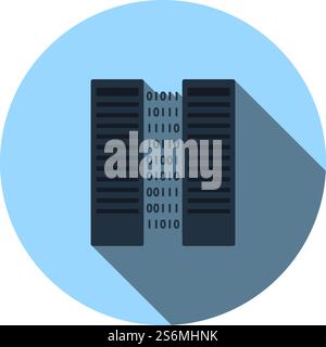 Server Icon. Flat Circle Stencil Design With Long Shadow. Vector Illustration. Stock Vector
