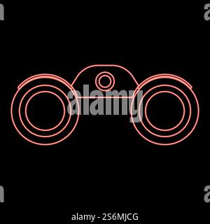 Neon binoculars red color vector illustration flat style light image. Neon binoculars red color vector illustration flat style image Stock Vector