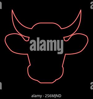 Neon cow head red color vector illustration flat style light image. Neon cow head red color vector illustration flat style image Stock Vector