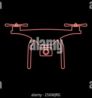 Neon drone red color vector illustration flat style light image. Neon drone red color vector illustration flat style image Stock Vector