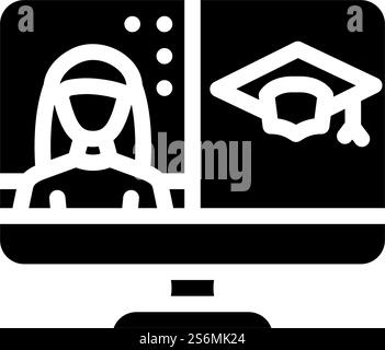remote education video conference glyph icon vector. remote education video conference sign. isolated contour symbol black illustration. remote education video conference glyph icon vector illustration Stock Vector