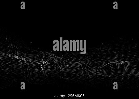 Wireframe dots landscape. Dotted abstract concept, technology halftone surface. 3d sound wave, geometric particles recent vector background. Illustration network mesh wave graphic futuristic. Wireframe dots landscape. Dotted abstract concept, technology halftone surface. 3d sound wave, geometric particles recent vector background Stock Vector