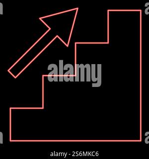 Neon stairs growth red color vector illustration flat style light image. Neon stairs growth red color vector illustration flat style image Stock Vector