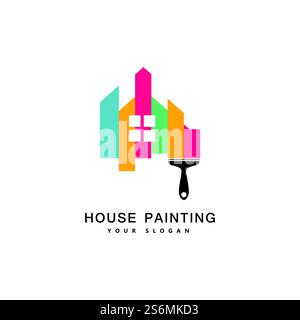 Home painting decoration and repair service of multi color icons. vector logo  label emblem design.concept for home decoration building house construction and coloring Stock Vector