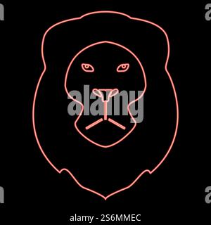 Neon lion head red color vector illustration flat style light image. Neon lion head red color vector illustration flat style image Stock Vector