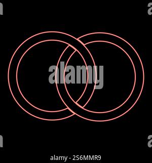 Neon two bonded wedding rings red color vector illustration flat style light image. Neon two bonded wedding rings red color vector illustration flat style image Stock Vector
