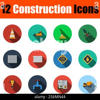 Construction Icon Set. Flat Design With Long Shadow. Vector illustration. Stock Vector